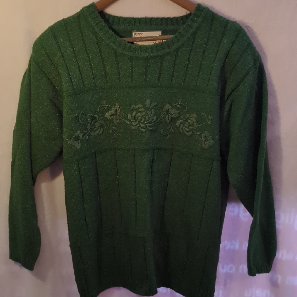 Green Sweater with Floral Embroidery Design One Only Ignore Other Listing